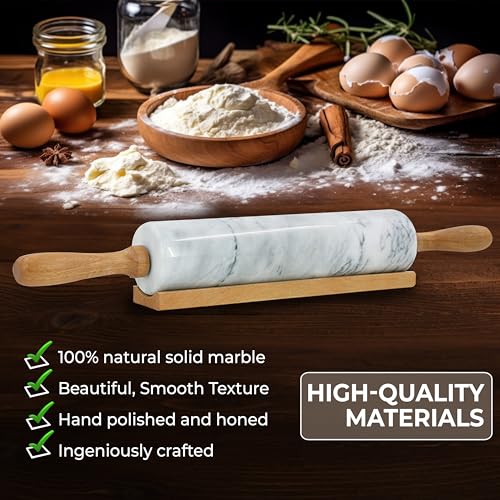 Nonstick-Marble-Rolling-Pin-with-Wooden-Handles-and-Wooden-Resting-Base-Ideal-for-Dough-Pastry-Bread-Tortillas-and-Pizza-Essential-Baking-and-Kitchen-Tool Nonstick Marble Rolling Pin with Wooden Handles and Wooden Resting Base Ideal for Dough Pastry Bread Tortillas and Pizza Essential Baking and Kitchen Tool