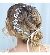 Flayem Braut Hochzeit Haarrebe Blau Strass Haarranke Glitzer Kristall Blatt Haarband Kopfschmuck ...
