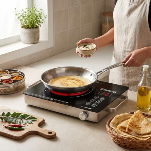 Image of Blueberry's Infrared Induction Cooktop - 2000W, Temperature Control, Touch Panel, High Energy Efficient, Strong Handle, Compatible with all Cookwares -Royal Black