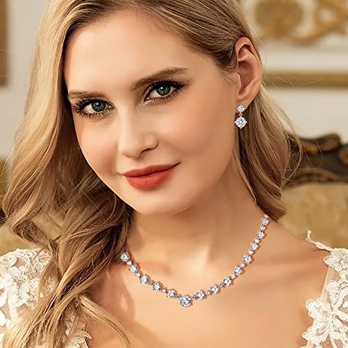 Ever Faith Women's Wedding Jewelry Rose Gold Plated White Full Round Cz Necklace Earrings Set #TOP1