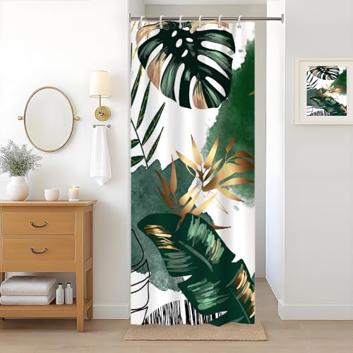 Rideau Douche Anti Moisissure, Uiiooazy Rideau de Douche Jungle 90x180cm Vert Tropical Abstrait...
