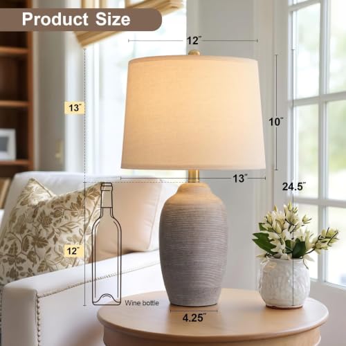 Image of 24.5 inch Vintage Ceramic Table Lamp Single-Rustic Boho Accent Nightstand Lamps for Bedroom, Living Room, Entryway-Small Textured Bedside Lamps, Modern Farmhouse Lamps for Home Decor Purple Grey