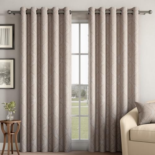 Image of Wakefit Curtain | Door Curtains 7 Feet Long | Set of 2 | Semi Blackout Curtain | Blocks Upto 70% of Light | Rich Jacquard Weave with Textured Detailing | Beige