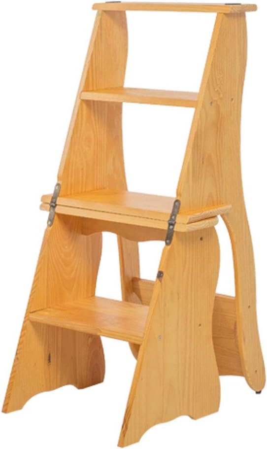 Foldable Ladders Wooden Stair Chair 4-Steps Stool Portable Household Library Multi-Purpose Stepladder Plant Racks-330 Lb Capacity