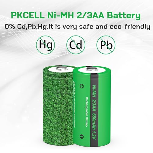 PKCELL 2/3AA Batteries 1.2V NIMH Rechargeable Battery (Not AA、AAA、2/3AAA) 650 mAh for Solar Garden Lights, 4 pack - Image 4
