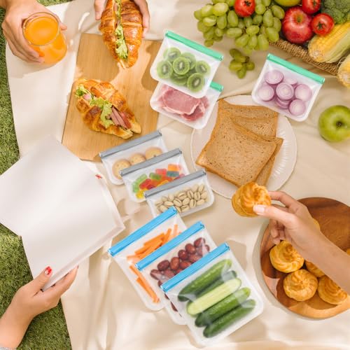 Image of 12Pack Reusable Freezer Bags Gallon Size, Silicone Lock Bags for Food Storage - Microwave & Dishwasher Safe, Leakproof Reusable Plastic Bags Ideal for Meal Prep, Leftovers, Snacks