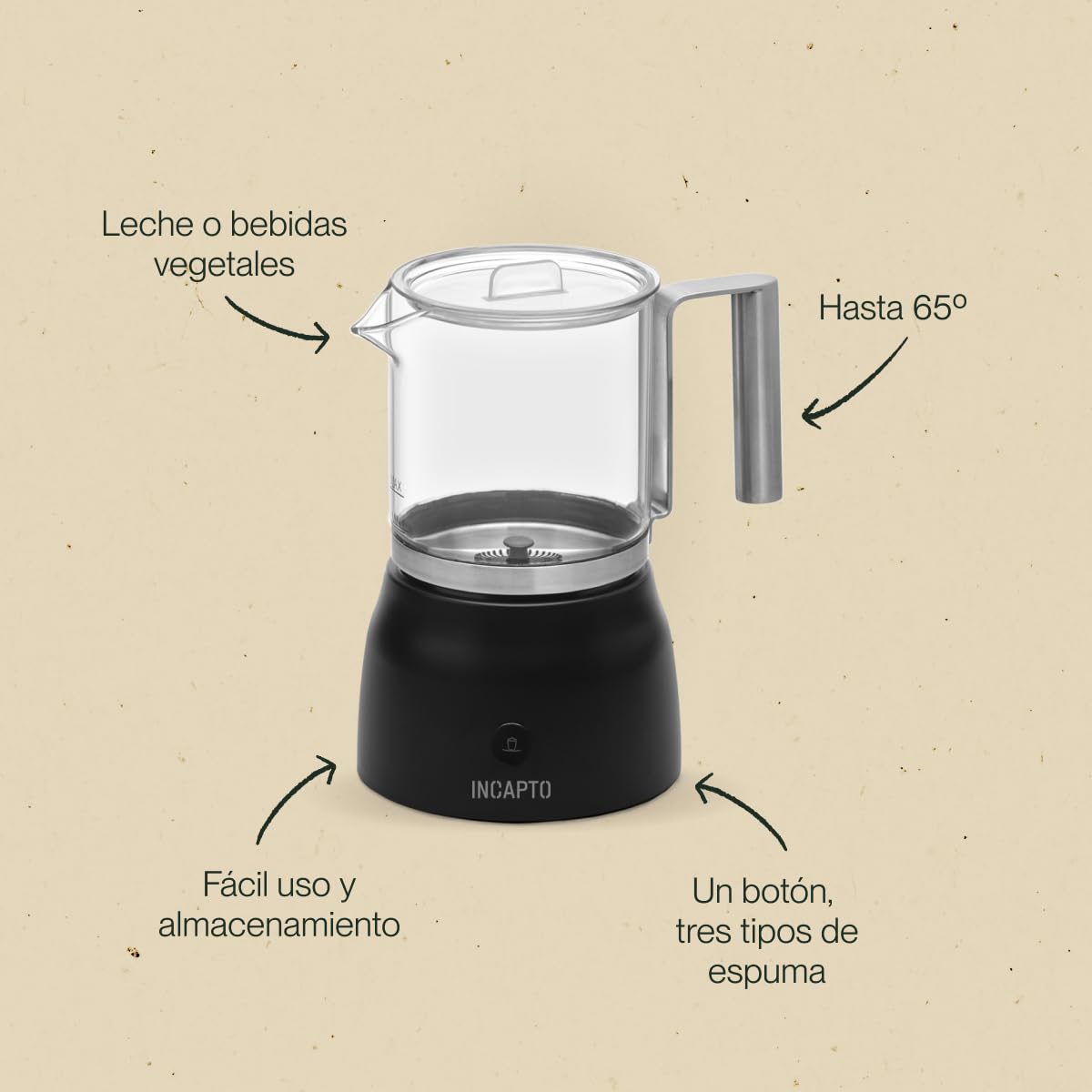 Incapto Coffee - Automatyczny spieniacz mleka | Kolor czarny | Pojemność 100-150 ml | Capuccinator | Parowiec do mleka i napojów warzywnych | Zimno i na gorąco