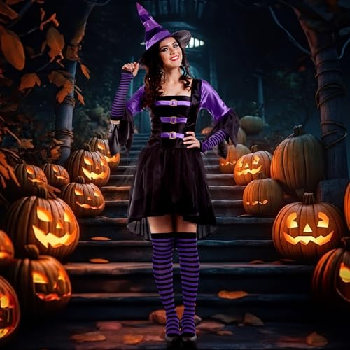 Image of Geyoga Arm Warmers Leg Warmers Striped Thigh High Socks Fingerless Gloves Stockings Christmas Halloween