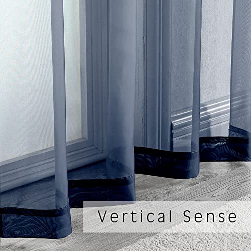 Image of OVZME Navy Blue Sheer Curtains 2 Panels with Dual Rod Pocket, Light Filtering Treatment Window Drapes for Kitchen Dining Room, Bedroom, Each 42 Width by 63 Length.