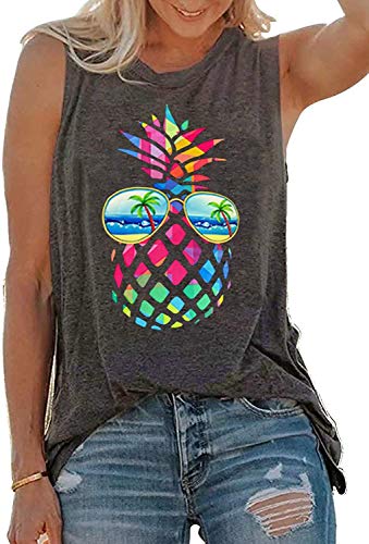 MUPAOLO Pineapple Tank Top Casual Summer Graphic Tank Tops for Women Sleeveless Graphic Tank Tops Tee Shirts (Dark Gray-Tank, Large)