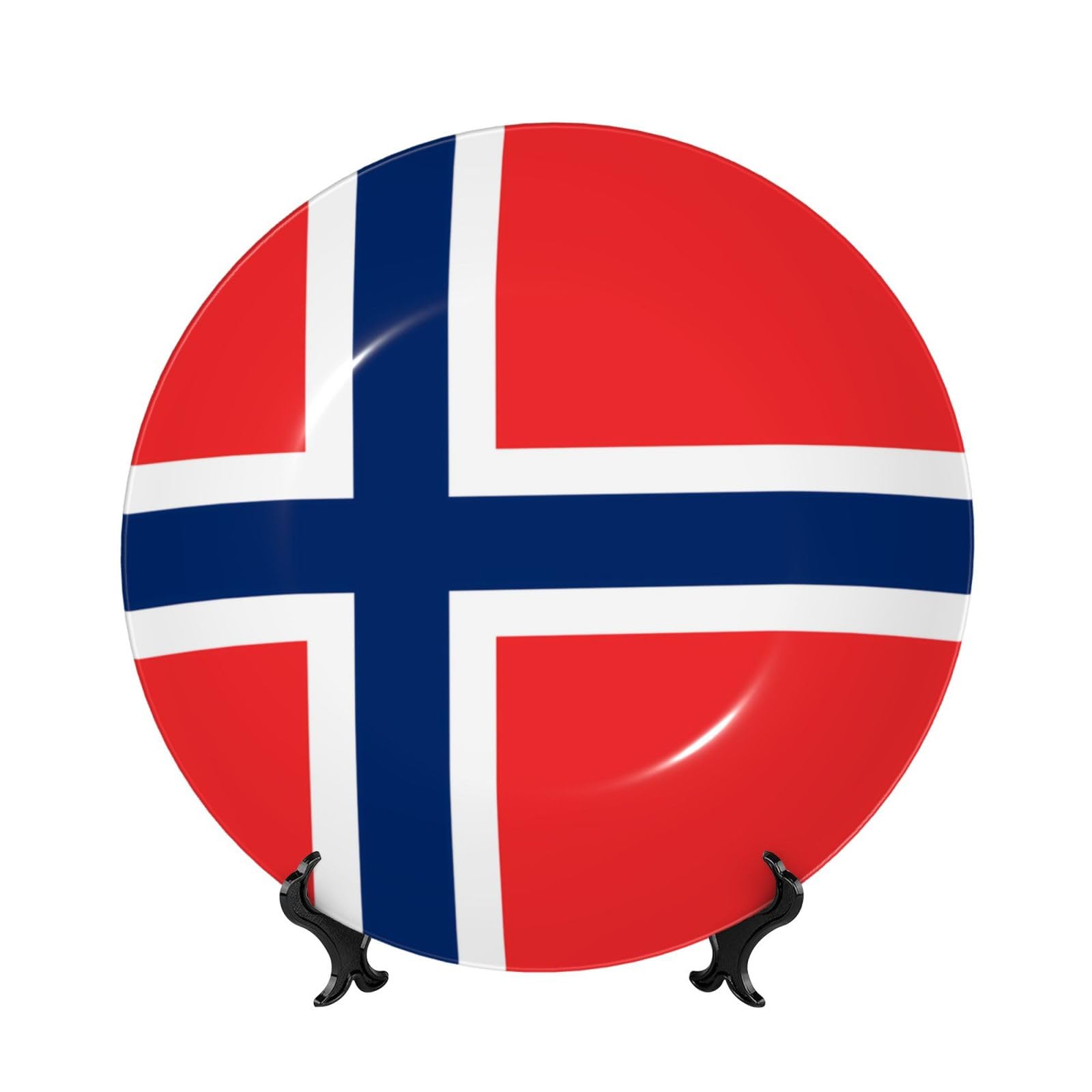 SXZVVBN Norwegian flag Bone China Decorative Plate Art with Stand Removable Adhesive Hanging for Home Office 10in（25cm）
