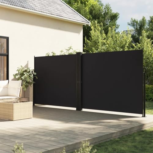 Store latéral extensible noir 160x1000 cm en polyester avec fixations