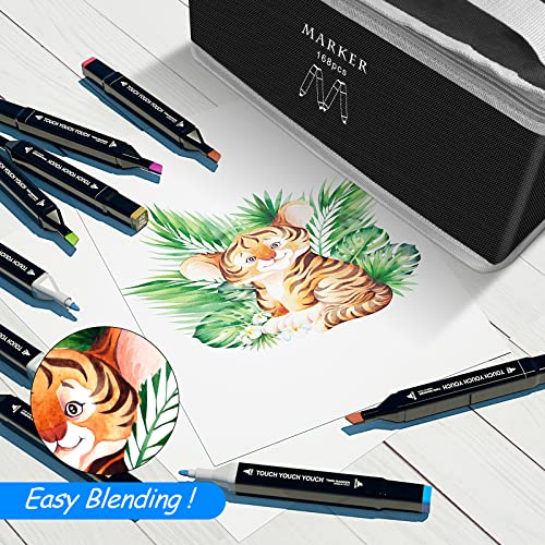 168 Colors Alcohol Markers Set, Dual Tip Fine & Chisel Professional Art Markers With Case,Color Card And Highligher Pen For Artists Kids Adult Coloring, Drawing, Sketching, Outlining,Designing 1 #TOP2