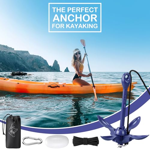 Image of Lounsweer 2 Pack 1.5 /3.5 lb Marine Kayak Anchor Kit Folding Grapnel Anchor Kit Boat Kayak Fishing Accessories for Small Boats Kayaks Canoe Paddle Boards