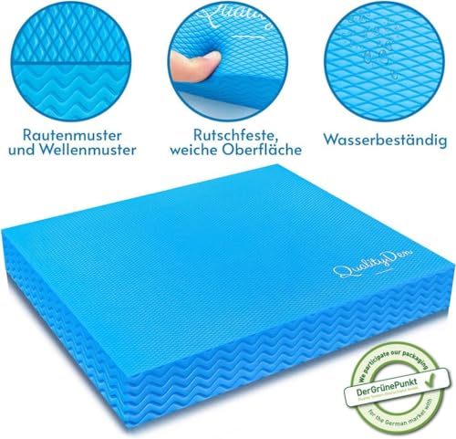 Quality Den Balance Pad, Rutschfester Weichschaum, Balancekissen für Stabilität und Koordination - Hilft, die Tiefenmuskulatur zu Stärken - Inklusive e-Übungshandbuch (40x34x5 cm, Blau)