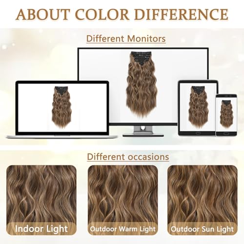 Amgpt Clip In Hair Extensions For Women, 6Pcs Long Wavy Curly Clip On Hair Extensions 20 Inch Honey Blonde Mixed Light Brown Synthetic Thick Hairpieces thumb #5