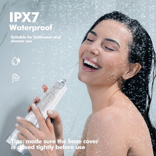 【Wasser Flosser für Zähne Kabellos】Munddusche mit 5 Modi, 300ML Wassertank IPX7 Wasserdicht Elektrischer Zahnreiniger, Wasserseide mit 6 Spitzen für Zahnfleisch/Zahnspangen/Kieferorthopädische – Bild 8