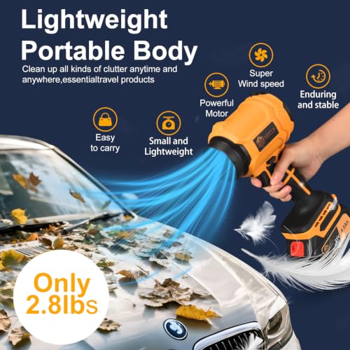 Image of Cordless Leaf Blower with 2 Batteries & Charger - 990,000 RPM Handheld Electric Leaf Blower, Lightweight for Patio, Lawn, Leaves, Dust - Orange