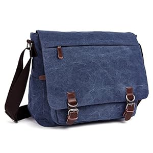 LOSMILE laptoptassen, schoudertas voor heren, 16 inch vintage canvas tas voor school en werk, meerdere vakken.