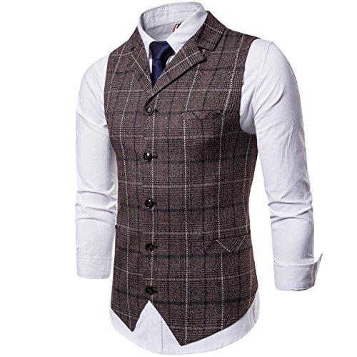 COTTORY Men's 5 Button Notch Lapel Slim Fit Waistcoat Dress Suit Vest2