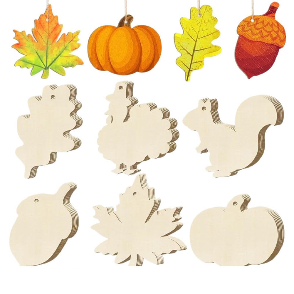 Photo 1 of ************SIMILAR************ 20PCS Wooden Fall Ornaments to Paint Thanksgiving Decorations 6 Styles DIY Blank Autumn Unfinished Wood Maple Leaves Turkey Pumpkin Halloween Cutouts Ornament for Crafts Birthday Party ? (Style 1)