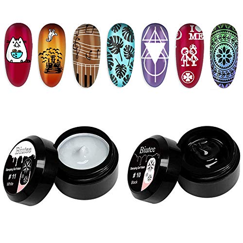 Biutee Nail stamping gel stamping polish 2PCS Black White UV LED Gel Polish for nail stamping plate
