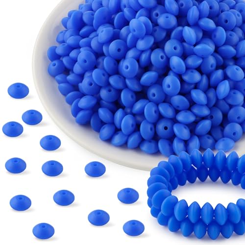 Kovict 300Pcs 12mm Silicone Lentil Beads, Silicone Spacer Beads for Necklace Bracelet Keychain Pens Craft(Royal Blue)