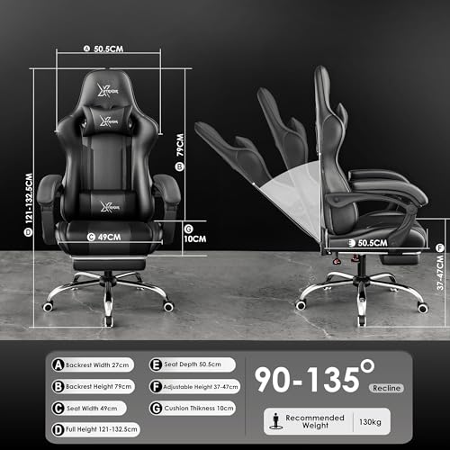 Blisswood Gaming Chair – Ergonomic Video Game Computer Chair with Footrest, Headrest & Lumbar Support, Height-Adjustable High Back Reclining PC Racing Gamer Chair for Adults – Black - Image 4