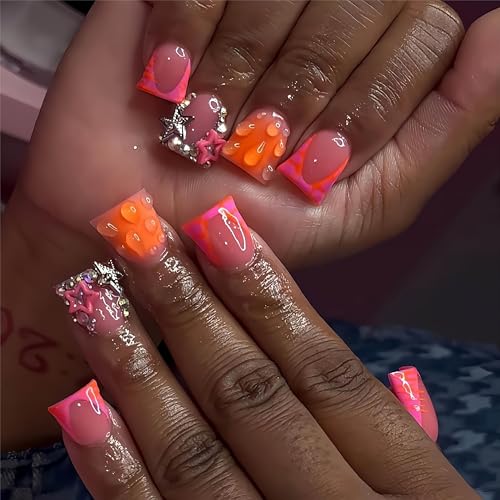 24Pcs Duck Press on Nails Short Fake Nails with Nail Glue (Style-A5)