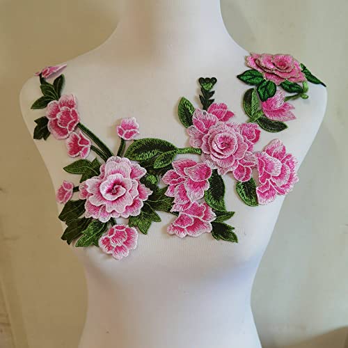 3pcs/Set Flowers Embroidered Patch Sticker for Clothing Jacket Jeans Lace Applique DIY Clothes Decorations Fabric Patches (Color D Pink)