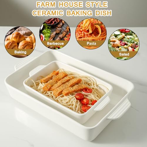 Howise CS642-MDWHITE Ceramic Baking Casserole Dish With Handles, Large 9X13 Inch Pan And Middle Baking Pan - Porcelain Serving Bakeware Set thumb #3