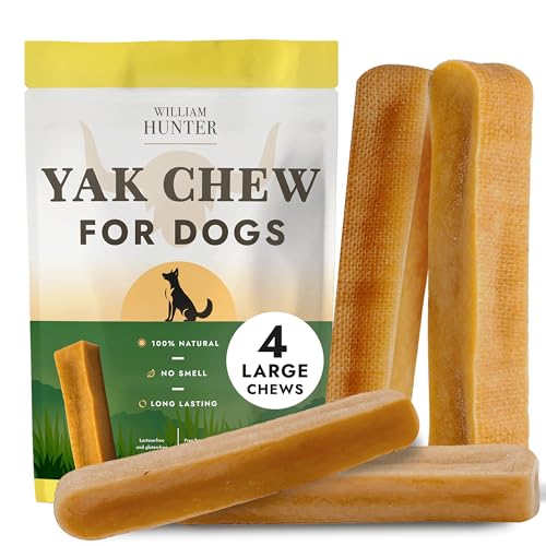 William Hunter Yak Chews for Dogs Himalayan Hard Cheese Dog Treat Natural Long Lasting Odor Free Chew for Aggressive Chewers Large Organic Dog Dental Chew (4 Large Chews)