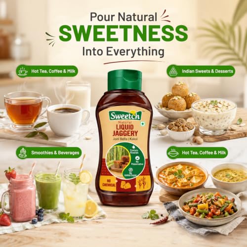 Image of Sweetch Natural Liquid Jaggery (Kakvi) 400 gm | Natural Sugarcane Gur Syrup | No Preservatives, Chemical-Free | Unrefined Traditional Liquid Gud for Tea, Milk & Daily Use