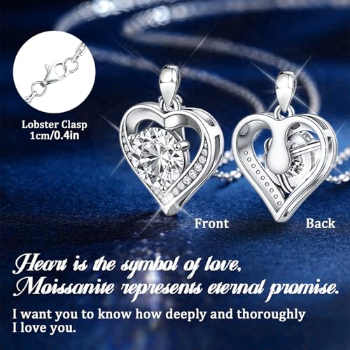 Moissanite Necklace for Women, 925 Sterling Silver Heart Necklace, Hypoallergenic Diamond Pendant Necklaces Jewelry Anniversary Brithday Gifts for Women Wife Girlfriend4