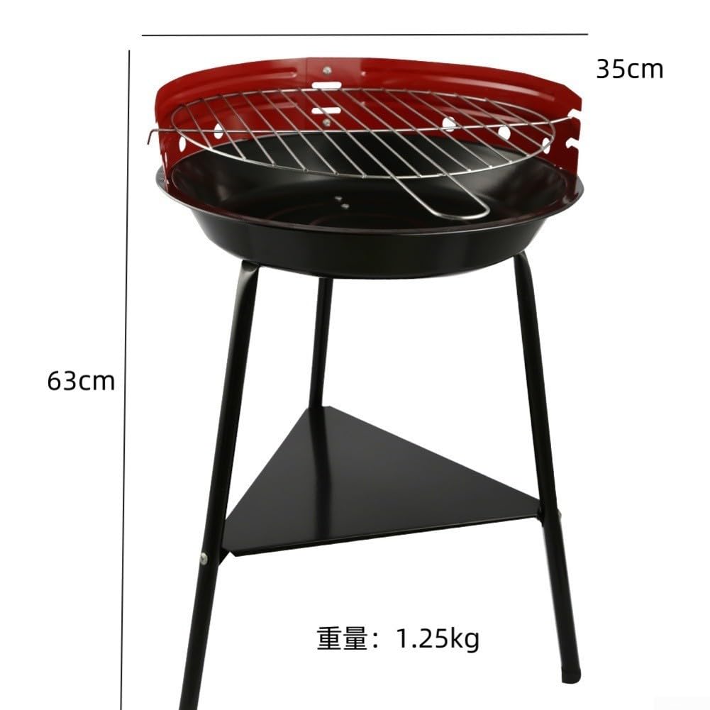 Przenośny grill na węgiel drzewny – 35 cm okrągły grill na zewnątrz do ogrodu, na kemping i taras, odporny na wiatr, stabilna metalowa konstrukcja, emaliowany palenisko, idealny dla miłośników