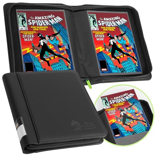 FunGuys Comic Book Storage Binder 16 Double-Sided Pocket Binder with Plastic Sleeves Holds 32 Comic Books Presentation Folders Display Organizer