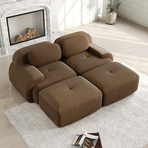 Luscriate Sofá esquinero Hamlet de 2 plazas con función de dormir sin montaje, acolchado 32D altamente elástico, asiento extraprofundo, reposabrazos anchos, sofá salón marrón cerca del suelo (marrón
