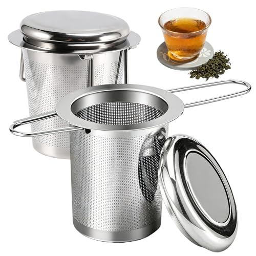 2 Pièces Filtre à Thé Infuseur Thé Inox Filtre à Thé Trou Fin avec Poignées Pliable et Couvercle pour Théière Tasse