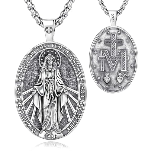 EUDORA Virgin Mary Necklace Miraculous Medal for Women Men S925