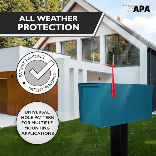 Image of Ilyapa Large Modern Mailbox for Outside - Blue - Post Mount