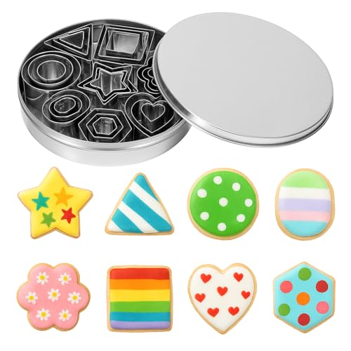 24 Stück Mini Ausstechformen Set mit Box, Edelstahl-Ausstechformen Set, Obst, Gemüse, Kleine Polymer Ton Ausstechformen, Formen Stempel für Formen, Rund, Stern, Dreieck, Blume, Herz, Oval, Quadrat