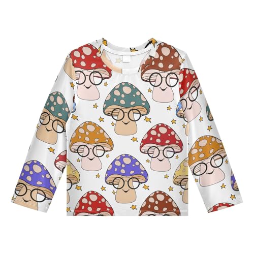 Eyeglasses Mushroom Stars White Rash Guard Shirt for Boys Sun Protection Shirt for Kids Toddler UPF50+ 5-6T