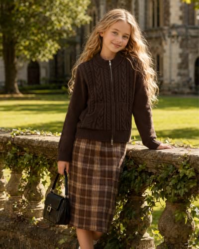 Image of GRACE KARIN Girls Knit Cardigan Sweater Zip Long Sleeve Kids School Uniform Fall Jacket Size 6-14
