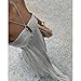 Women's Backless Sexy Deep V Neck Long Sundress Elegant A-Line High Waist Spaghetti Strap Dress Bohemian Style (Silver Gray,Small)