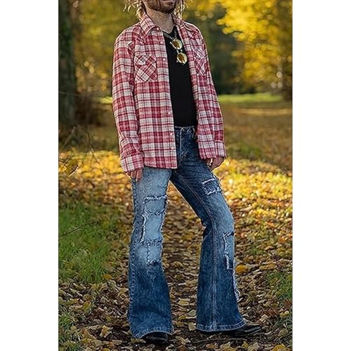 Baggy Hip Hop Jeans for Men Baggy Straight Leg Long Denim Pants Vintage Loose Fit Classic Trousers (X-Large,Bluea4)3