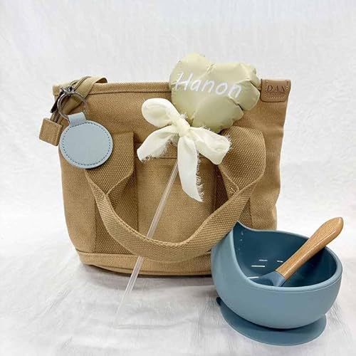 おむつケーキ 出産祝い 名入れ マザーズバッグ キャンバス仕切りバッグ シリコン食器 スプーン 離乳食 ムーニー パンパース メリーズ テープ おむつ S (ベージュ, ベージュ)