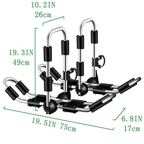 XGeek Kayak Roof Rack 4-in-1 for Kayak, Surfboard, Canoe and Ski Board Rooftop Mount Carrier Folding Adjustable Bilateral J-Style Rack on SUV, Car and Truck