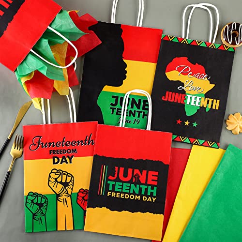Mimind 12 Pieces Happy Juneteenth Paper Bags With Handles Black Freedom Day Party Gift Bags With Tissue Paper African Afro American Independence Day Goodie Treat Bags For June 19Th Decoration Favors #TOP3