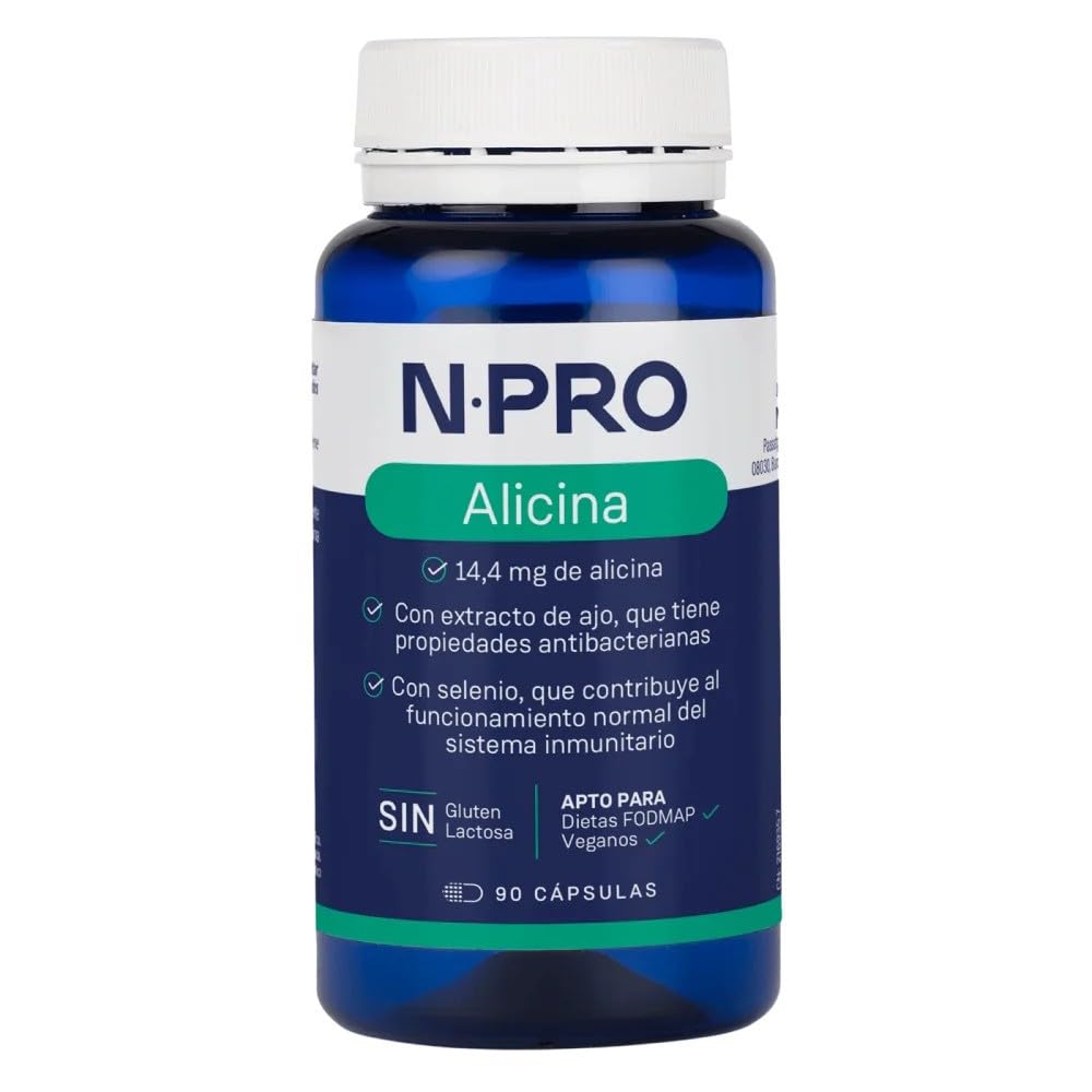 NPro SALUD INTESTINAL Alicina 90 Cápsulas Extracto de Ajo | Antimicrobiano con Selenio y Alicina Pura, Compuestos Azufrados, Antibacteriano, Antifúngico, Antiviral, Limpieza Intestinal