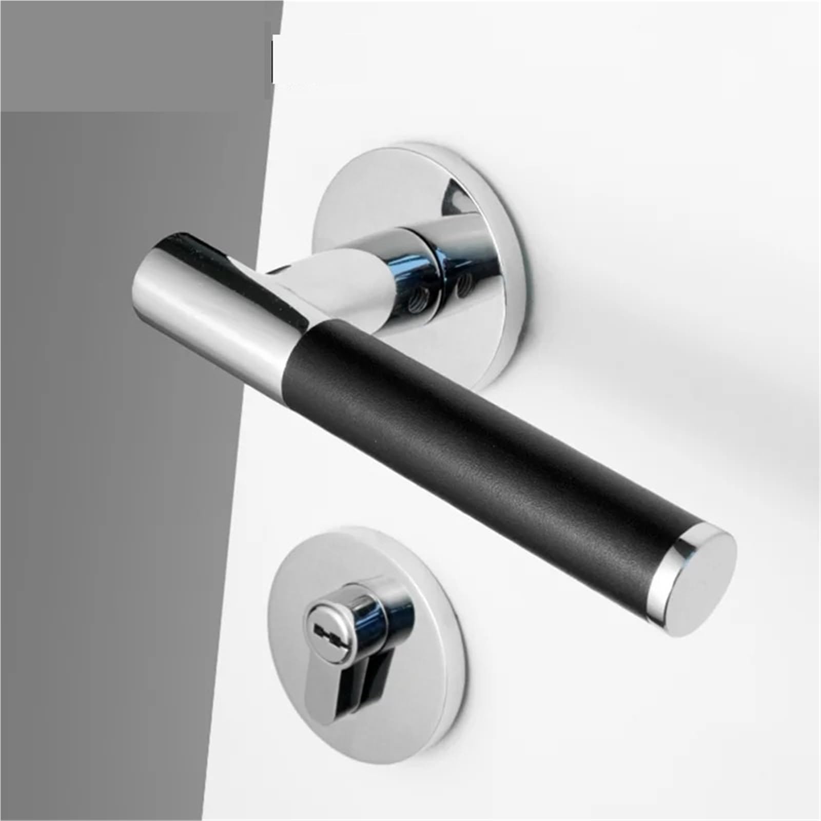 Serratura per porta in pelle e ottone con doppia leva in legno nero, maniglie fittizie, 1 pezzo (Dummy-Black)